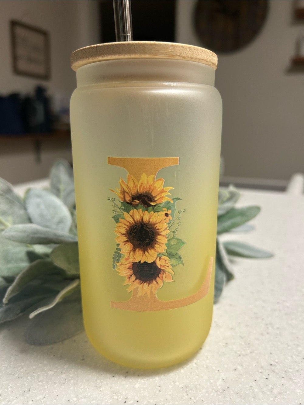 ✨NEW Sunflower “L” Glass Mug